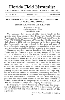 Florida Field Naturalist PUBLISHED by the FLORIDA ORNITHOLOGICAL SOCIETY