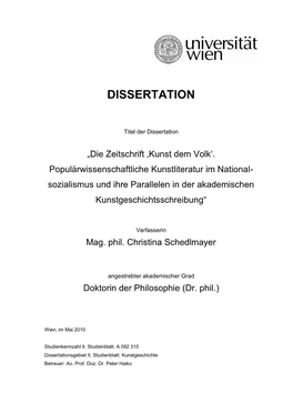 Die Zeitschrift ‚Kunst Dem Volk'. Populärwissenschaftliche Kunstliteratur Im National- Sozialismus Und Ihre Parallelen in Der Akademischen Kunstgeschichtsschreibung