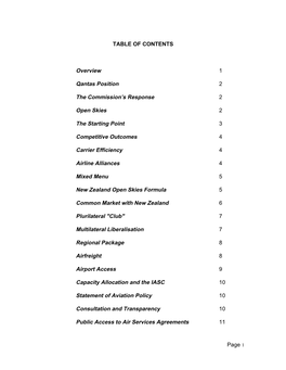 Page 1 TABLE of CONTENTS Overview 1 Qantas Position 2 The