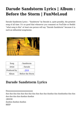 Darude Sandstorm Lyrics | Album : Before the Storm | Funmeloud