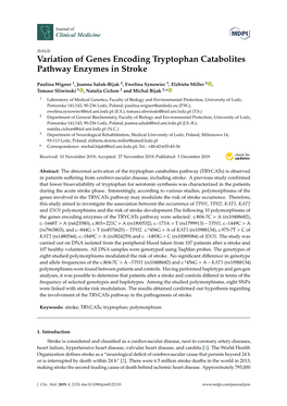 Variation of Genes Encoding Tryptophan Catabolites Pathway Enzymes in Stroke