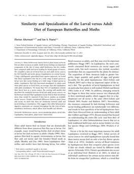 Similarity and Specialization of the Larval Versus Adult Diet of European Butterﬂies and Moths