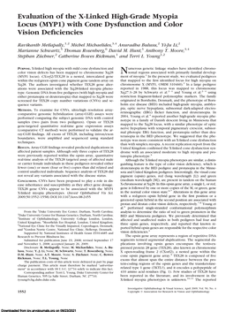 Evaluation of the X-Linked High-Grade Myopia Locus (MYP1) with Cone Dysfunction and Color Vision Deﬁciencies