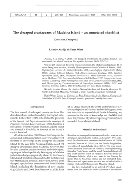 The Decapod Crustaceans of Madeira Island – an Annotated Checklist