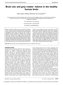 Brain Size and Grey Matter Volume in the Healthy Human Brain