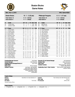 Pittsburgh Penguins 8 - 5 - 1 (17 Pts) Team Game: 14 6 - 0 - 1 (Home) Team Game: 15 5 - 3 - 1 (Home) Home Game: 8 4 - 1 - 1 (Road) Road Game: 6 3 - 2 - 0 (Road)