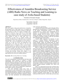 ABS) Radio News on Teaching and Learning (A Case Study of Awka Based Students