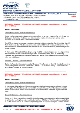 STEWARDS SUMMARY of JUDICIAL OUTCOMES Page