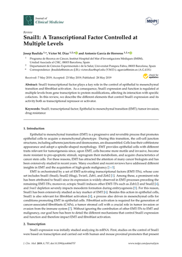 Snail1: a Transcriptional Factor Controlled at Multiple Levels