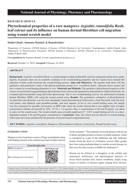 Phytochemical Properties of a Rare Mangrove Aegialitis Rotundifolia Roxb