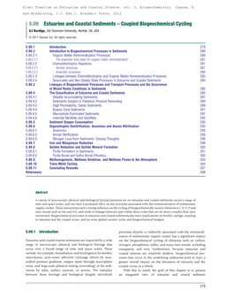 Estuarine and Coastal Sediments – Coupled Biogeochemical Cycling DJ Burdige, Old Dominion University, Norfolk, VA, USA