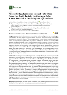 Palaearctic Egg Parasitoids Interaction to Three Grapevine Exotic Pests in Northwestern Italy: a New Association Involving Metcalfa Pruinosa