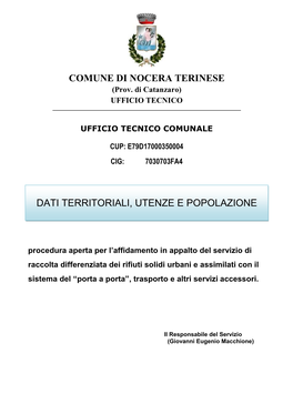 Comune Di Nocera Terinese Dati Territoriali, Utenze E