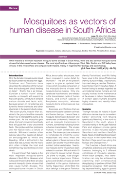 Mosquitoes As Vectors of Human Disease in South Africa