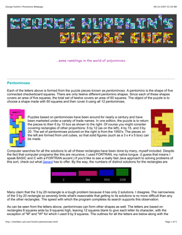 George Huttlin's Pentomino Webpage 08/14/2007 01:58 AM