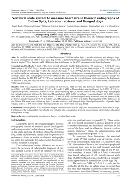 Vertebral Scale System to Measure Heart Size in Thoracic Radiographs of Indian Spitz, Labrador Retriever and Mongrel Dogs