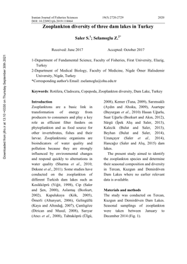 Zooplankton Diversity of Three Dam Lakes in Turkey