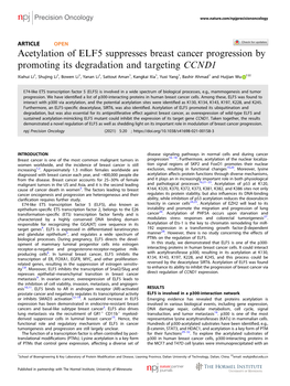 Acetylation of ELF5 Suppresses Breast Cancer Progression by Promoting Its Degradation and Targeting CCND1