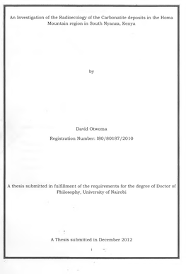 An Investigation of the Radioecology of the Carbonatite Deposits in the Homa Mountain Region in South Nyanza, Kenya