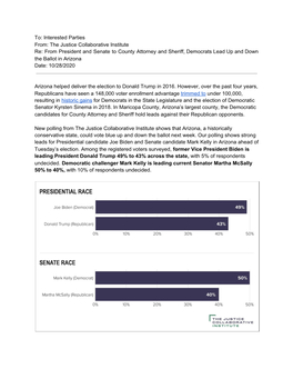 From President and Senate to County Attorney and Sheriff, Democrats Lead up and Down ​ the Ballot in Arizona Date: 10/28/2020