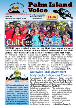 Palm Island Voice Your Community Issue 86 Your Newsletter $1.25 Thursday 25 August 2011 Your Voice