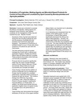 Evaluation of Fungicides, Wetting Agents and Microbial Based Products for Control of Fairy Ring and Localized Dry Spot Caused by Bovista Plumbea and Agrocybe Pediades