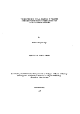 The Doctrine of Social Holiness in the Free Methodist Church, Drc: Implications for the Hiv and Aids Epidemic