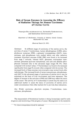 Role of Serum Enzymes in Assessing the Efficacy of Radiation Therapy for Human Carcinoma of Uterine Cervix