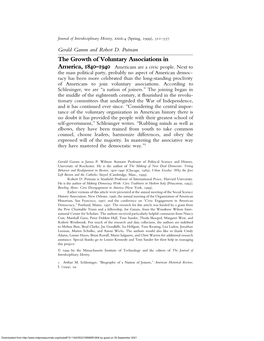 The Growth of Voluntary Associations in America, 1840–1940 Americans Are a Civic People