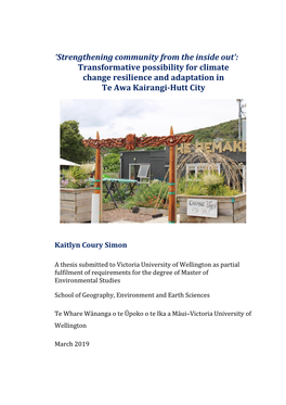 Transformative Possibility for Climate Change Resilience and Adaptation in Te Awa Kairangi-Hutt City