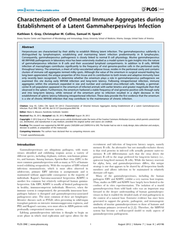 Characterization of Omental Immune Aggregates During Establishment of a Latent Gammaherpesvirus Infection