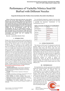 Performance of Vachellia Nilotica Seed Oil Biofuel with Different Nozzles