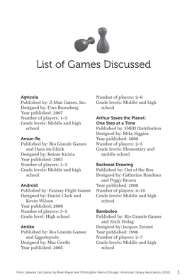 List of Games Discussed