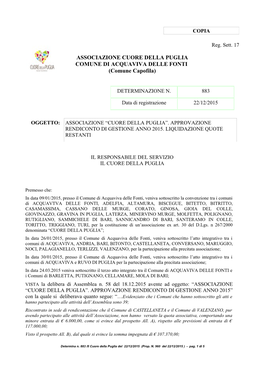 ASSOCIAZIONE CUORE DELLA PUGLIA COMUNE DI ACQUAVIVA DELLE FONTI (Comune Capofila)
