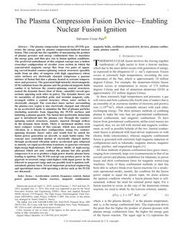 The Plasma Compression Fusion Device—Enabling Nuclear Fusion Ignition