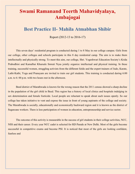 Best Practice II- Mahila Atmabhan Shibir