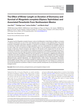 The Effect of Winter Length on Duration of Dormancy and Survival of Rhagoletis Completa (Diptera: Tephritidae) and Associated Parasitoids from Northeastern Mexico