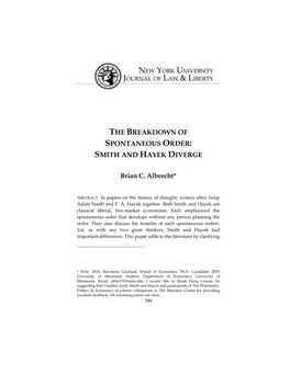 The Breakdown of Spontaneous Order: Smith and Hayek Diverge