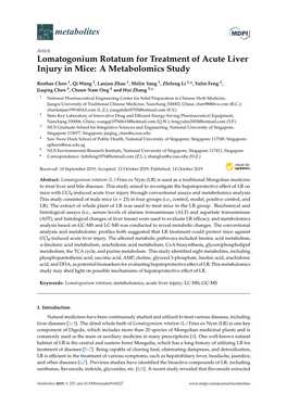 Lomatogonium Rotatum for Treatment of Acute Liver Injury in Mice: a Metabolomics Study