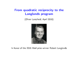 From Quadratic Reciprocity to the Langlands Program