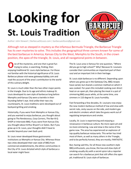 Looking for St. Louis Tradition Author: John Stewart | Barbecuestlouis.Com | Barbecuestlouis@Gmail.Com