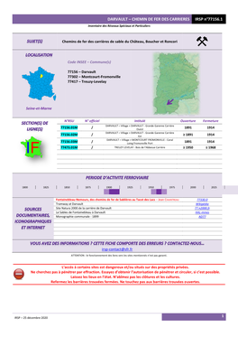 DARVAULT – CHEMIN DE FER DES CARRIERES IRSP N°77156.1 Inventaire Des Réseaux Spéciaux Et Particuliers