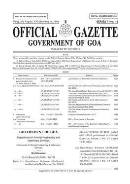 GOVERNMENT of GOA /Kamd/(S)/2012-13/4109 Dated 05-11-2012 Published in Official Department of Animal Husbandry and Gazette, Series I No