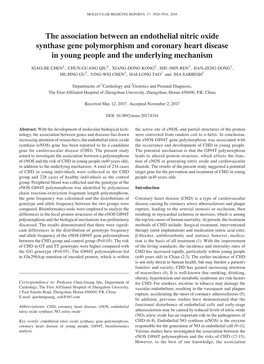 The Association Between an Endothelial Nitric Oxide Synthase Gene Polymorphism and Coronary Heart Disease in Young People and the Underlying Mechanism