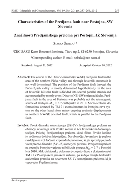 Characteristics of the Predjama Fault Near Postojna, SW Slovenia