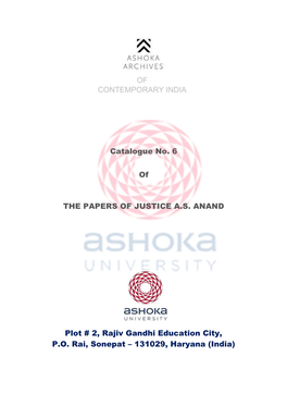OF CONTEMPORARY INDIA Catalogue No. 6 of the PAPERS