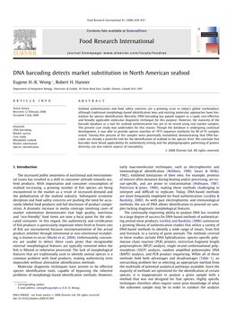 DNA Barcoding Detects Market Substitution in North American Seafood Food Research International