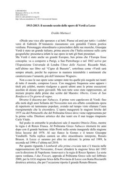 Il Secondo Secolo Delle Opere Di Verdi a Lecce Eraldo Martucci