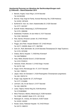 Anerkannte Personen Zur Abnahme Der Sachkundeprüfungen Nach § 3 Nhundg – Stand Dezember 2015