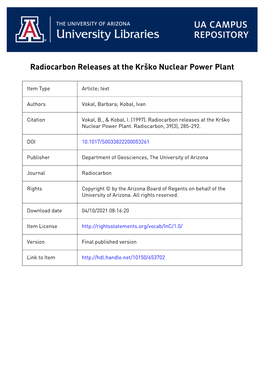 Radiocarbon Releases at the Krsko Nuclear Power Plant